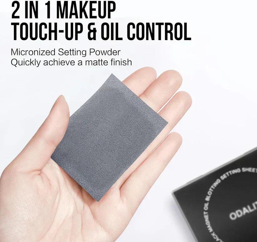 ⏰LAST DAY - BUY 1 GET 1 FREE!!💝Black Magnet Oil Blotting Setting Sheet With Powder More Control Oil Keep Fresh 2 IN 1 Blotting Sheet