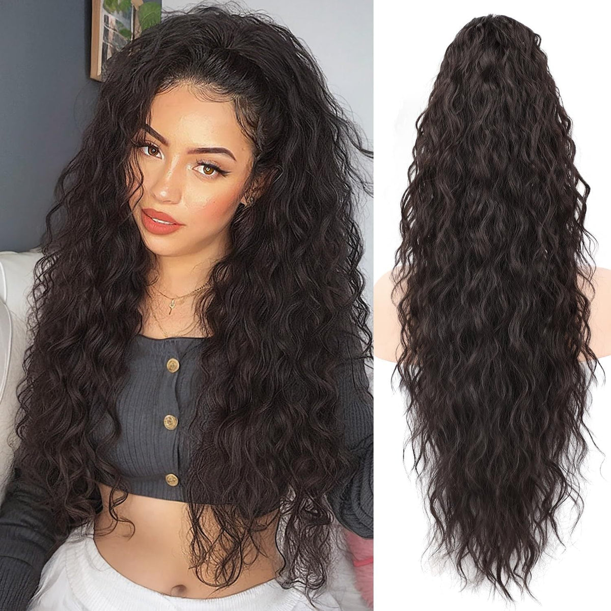 💜2026 NEW IN £15.99!!⚡50K+ SOLD! 💜Curly Wavy Frizzy Hair Extension with Ponytail