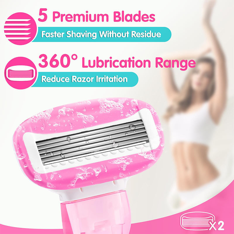 💥Up to 50% off！💥Women's Travel Razor with Case 🐾 – 5-Blade, 360° Lubrication, 60° Pivoting Head, Cute Cat Paw Non-Slip Handle, Mini Portable Size
