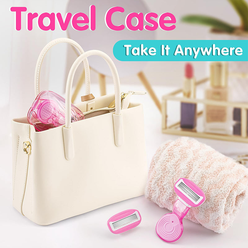 💥Up to 50% off！💥Women's Travel Razor with Case 🐾 – 5-Blade, 360° Lubrication, 60° Pivoting Head, Cute Cat Paw Non-Slip Handle, Mini Portable Size