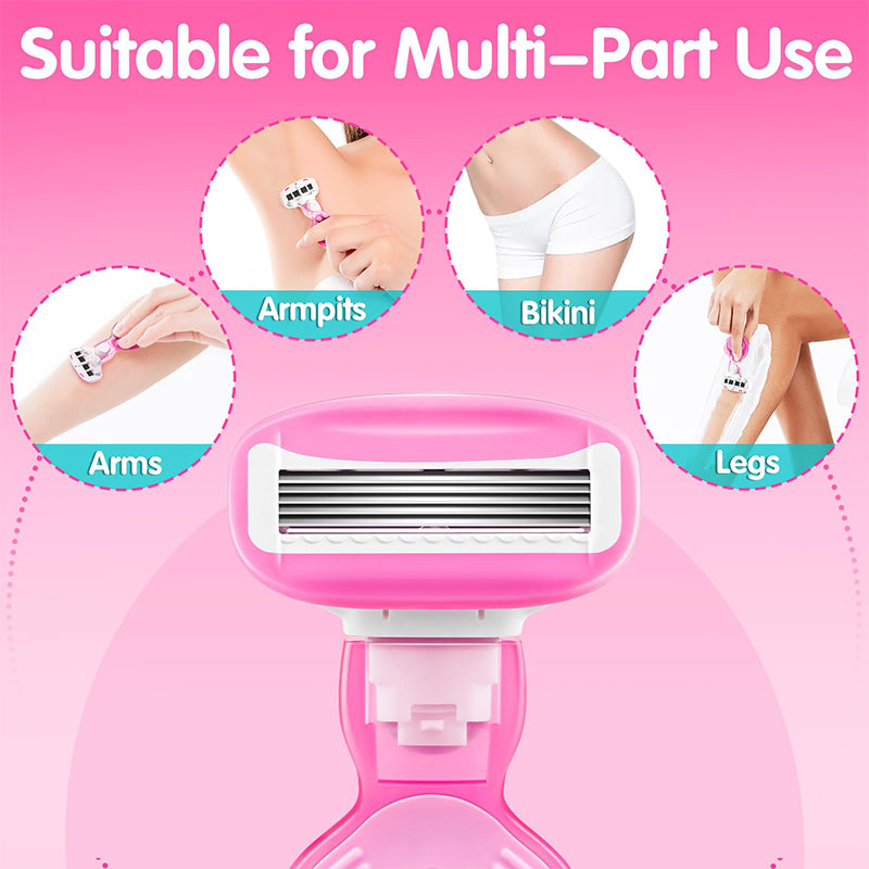 💥Up to 50% off！💥Women's Travel Razor with Case 🐾 – 5-Blade, 360° Lubrication, 60° Pivoting Head, Cute Cat Paw Non-Slip Handle, Mini Portable Size