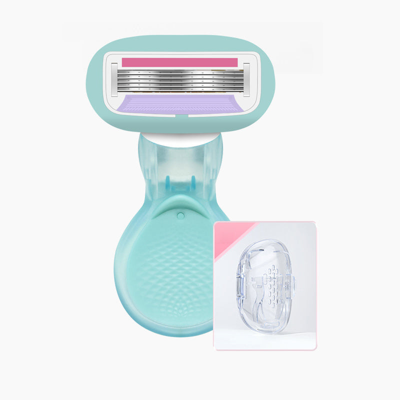 💥Up to 50% off！💥Women's Travel Razor with Case 🐾 – 5-Blade, 360° Lubrication, 60° Pivoting Head, Cute Cat Paw Non-Slip Handle, Mini Portable Size
