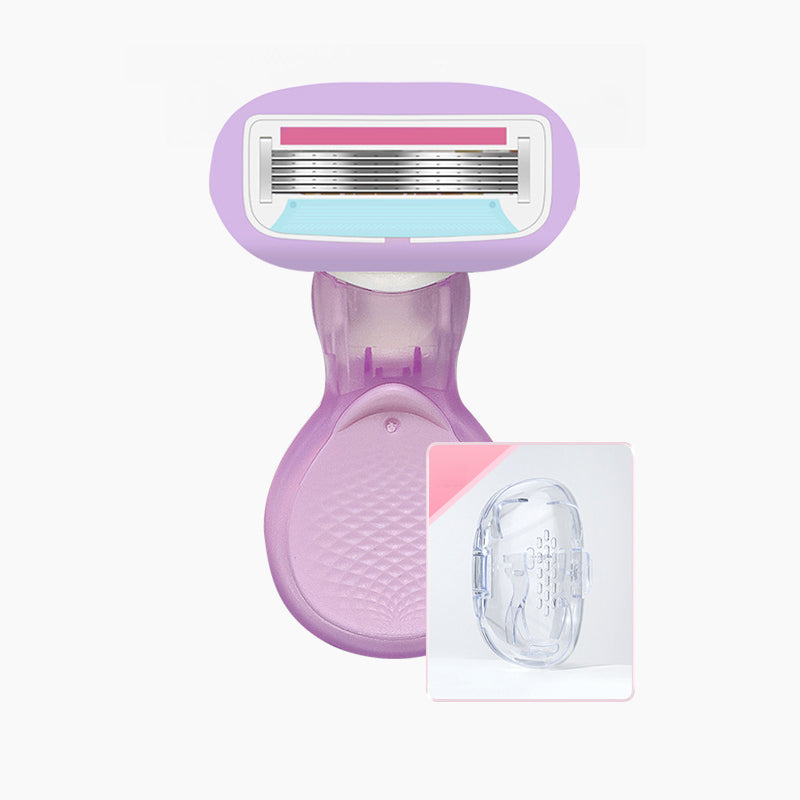 💥Up to 50% off！💥Women's Travel Razor with Case 🐾 – 5-Blade, 360° Lubrication, 60° Pivoting Head, Cute Cat Paw Non-Slip Handle, Mini Portable Size